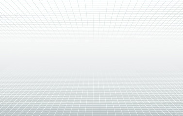 Perspective grid white and grey ethereal background. Vector horizon design minimal concept. Decorative web layout, poster, banner. Aura abstract lines light backdrop.