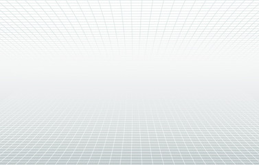 Perspective grid white and grey ethereal background. Vector horizon design minimal concept. Decorative web layout, poster, banner. Aura abstract lines light backdrop.