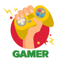 Gamer Hand With Joy Stick Vector. Game Concept. Video Game Console, Controller Symbol, Gamepad. Isolated Flat Cartoon Illustration