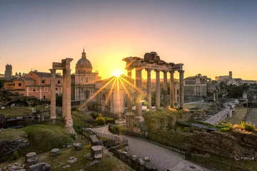 Zelfklevend Fotobehang Ruins of Roman's forum at sunrise, ancient government buildings , temple and shrine of Roman empire © martinhosmat083
