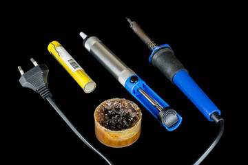 Set for soldering on black background