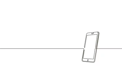 Fotobehang Een lijn Smartphone met één doorlopende lijnkunst. Mobiele telefoon touchscreen gadget moderne technologie ontwerp een schets schets tekening vectorillustratie