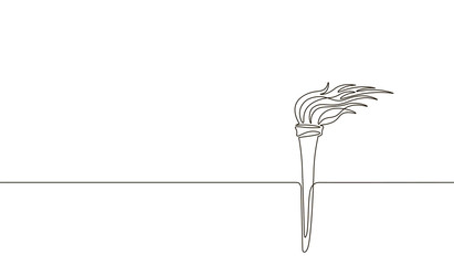 Single continuous line art torch flame fire silhouette. Sport ceremony winner champion victory concept design one sketch outline drawing vector illustration
