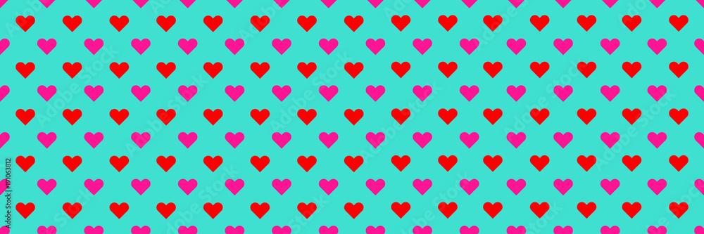 Poster horizontal pink and red hearts for background and design.