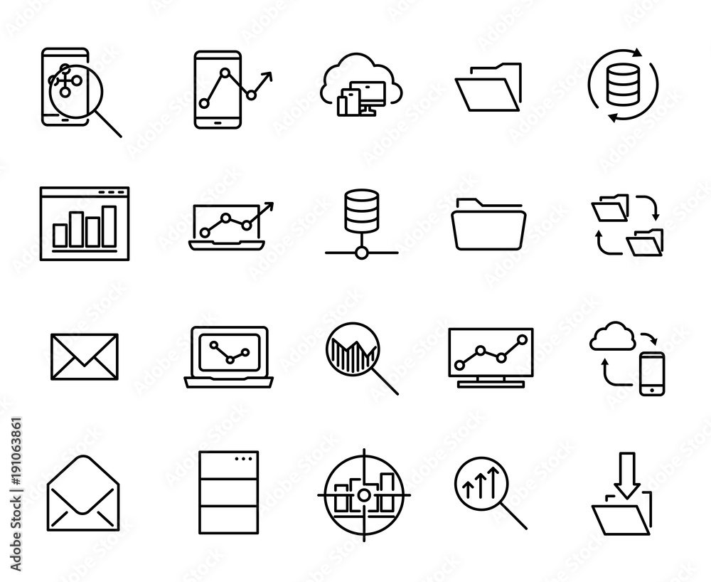 Poster simple collection of development related line icons.