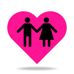 couple in pink heart shape with shadow.