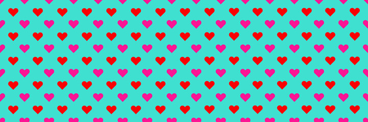 horizontal pink and red hearts for background and design.