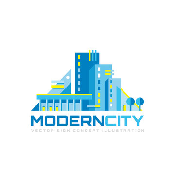 Modern city - concept logo template vector illustration. Abstract building creative geometric sign. Real estate symbol. Graphic design elements. 