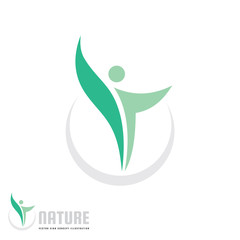 Human character - nature green leaves - vector logo concept illustration. Health positive symbol. Design element. 