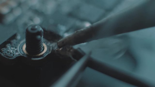 ESC Brushless Motor Wire Soldering. Slow Motion Close Up.