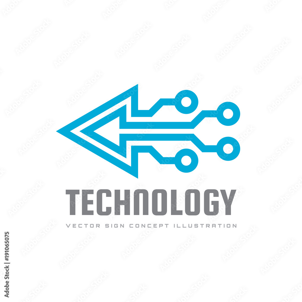 Poster technology - vector logo template for corporate identity. triangle arrow abstract chip sign. network