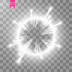 Vector light ring with . Round shiny frame with lights dust trail particles isolated on transparent background.