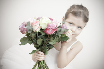 little ballerina with bouquet