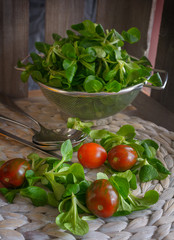 Frischer Feldsalat, Tomaten und Paprikaschoten