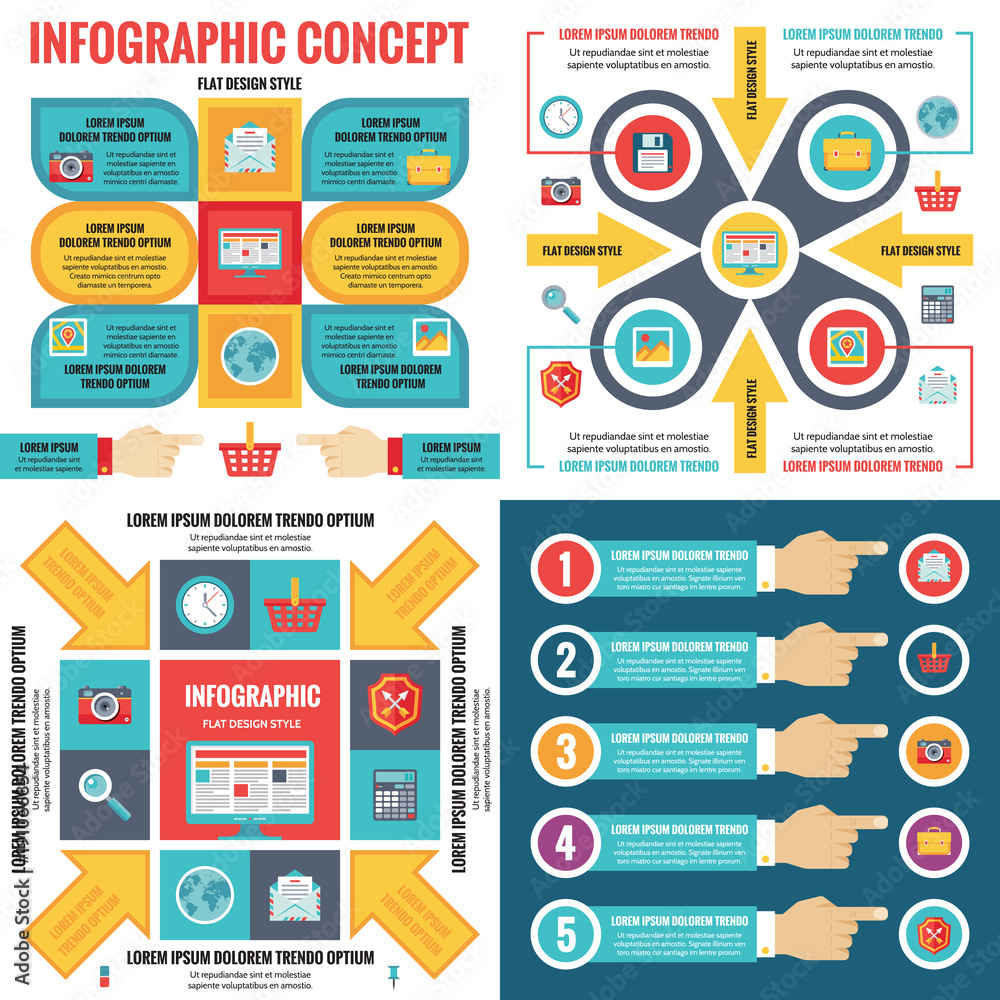 Poster infographic elements template business concept banners in flat design style for presentation, brochu