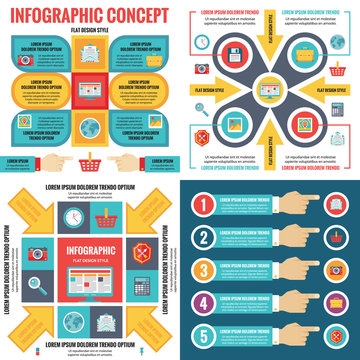 Infographic elements template business concept banners in flat design style for presentation, brochure, website and other project. Abstract infograph creative layout vector set. 