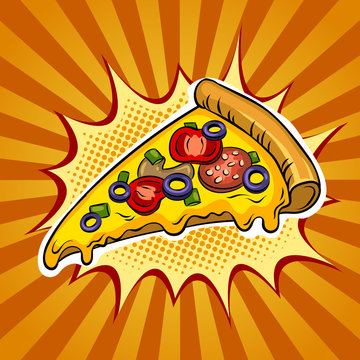 Slice of pizza pop art vector illustration