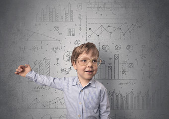 Adorable little kid with statistical concept