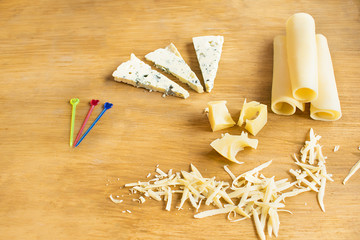 Different types of cheeses.
