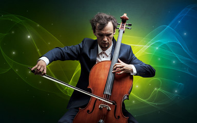 Cellist with colorful fabled concept