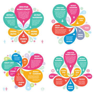 Infographic elements template business concept banners for presentation, brochure, website and other design project. Abstract petals in pastel colors. Infograph creative layout vector set. 