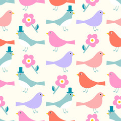 Floral Cute Pattern with Birds, Retro Style Print and festive Background for Baby and Kid