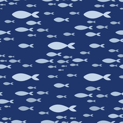 Vector Pattern with silhouettes of underwater Sea Fish, Contemporary Background and print, Cloth design for Kids
