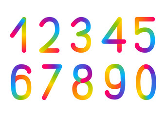 Set of rainbow numbers isolated on white
