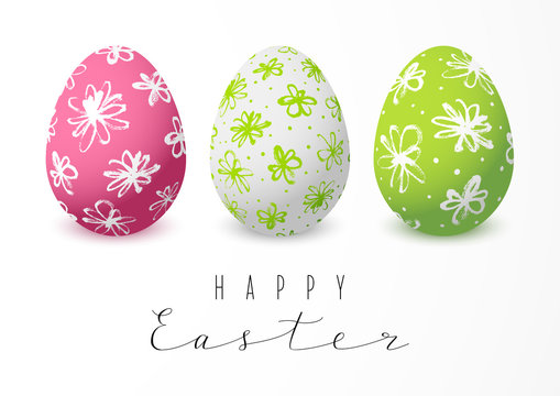 Easter greeting card with color floral eggs