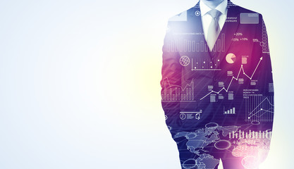 Man standing with graphs on the background