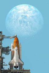 Space shuttle taking off on a mission. Elements of this image furnished by NASA.