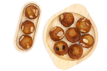 Banana cupcake on wooden plate