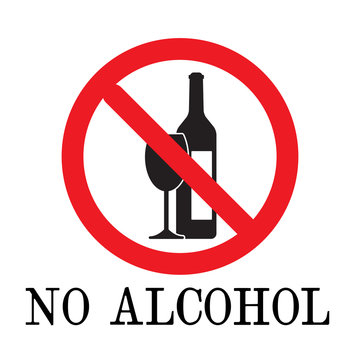  No drinking sign, No alcohol sign, isolated on white background, vector illustration.