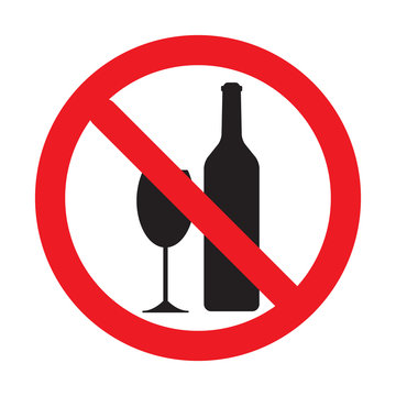  No drinking sign, No alcohol sign, isolated on white background, vector illustration.