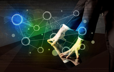 Hands touching interactive table