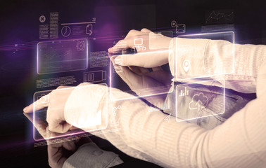 Hands touching interactive table