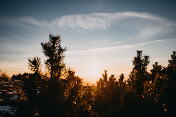 Fototapeta premium Sonnenuntergang im Schwarzwald mit Schnee
