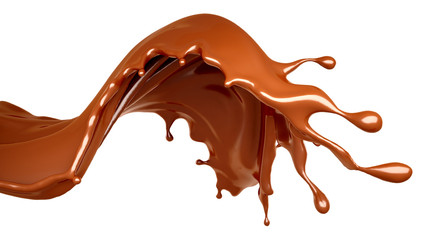 A splash of chocolate isolated on white background. 3d illustration, 3d rendering.