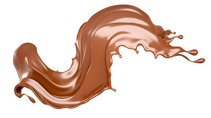 A splash of chocolate isolated on white background. 3d illustration, 3d rendering.