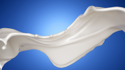 Beautiful blue background with splash of milk. 3d illustration, 3d rendering.