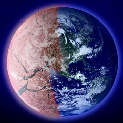 Earth in space and one part are dead