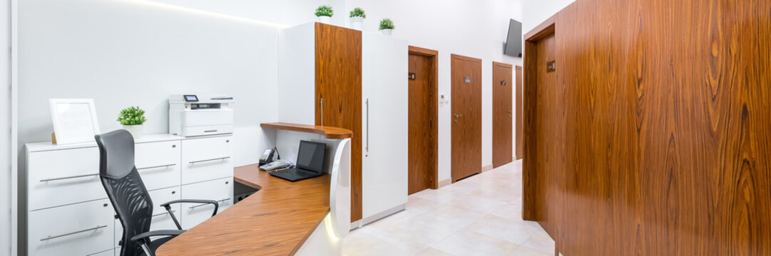 Reception of modern, private clinic