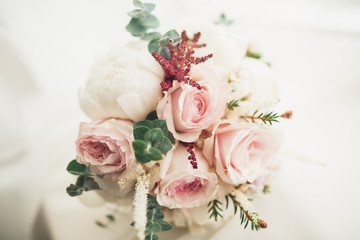 Wonderful luxury wedding bouquet of different flowers