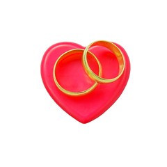 Red heart and two rings. Isolated