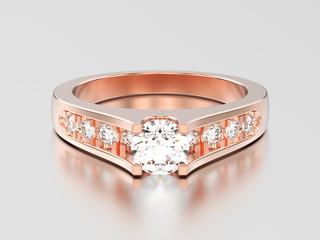 3D illustration rose gold decorative engagement wedding diamond ring