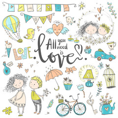 Cute fall in love collection. Nice romantic isolated elements. F