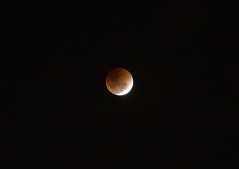 Super full blood moon on dark sky