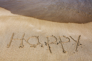 Tropical sea and coast with an Happy inscription.