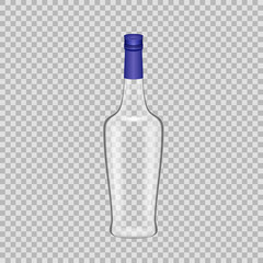 Realistic template empty beautiful glass liquor bottle with screw cap.