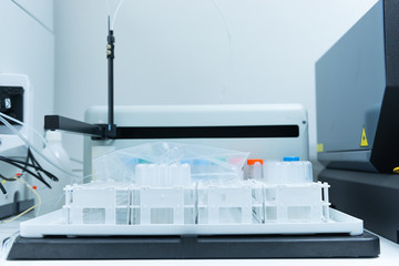 Plastic tube in shelf,prepare sample for experiment of scientist